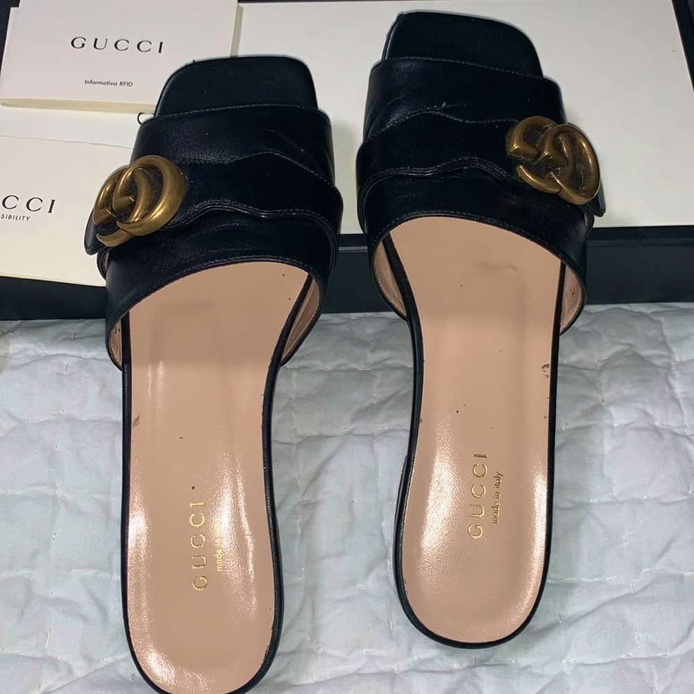 Gucci Malaga Sandal (Black) With Double GG